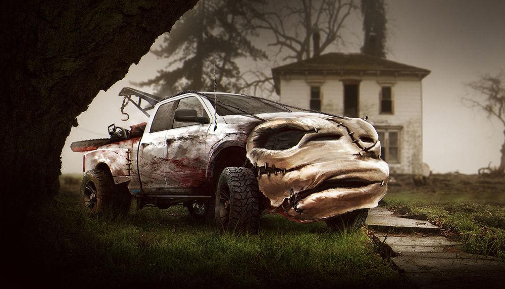 Dodge Ram 1500 в облике Кожаного лица, главного героя серии американских фильмов ужасов «Техасская резня бензопилой»